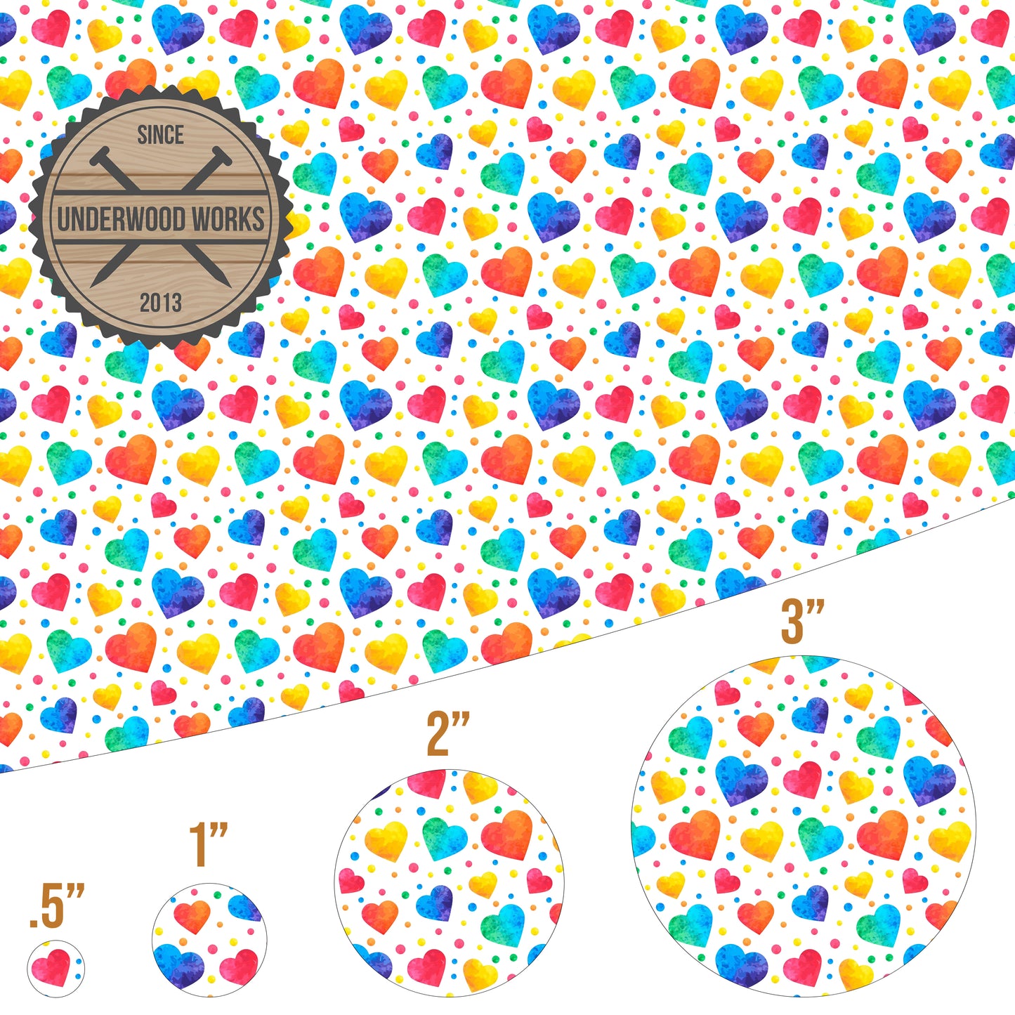 Hearts - Rainbow Watercolor - UV Printed Pattern