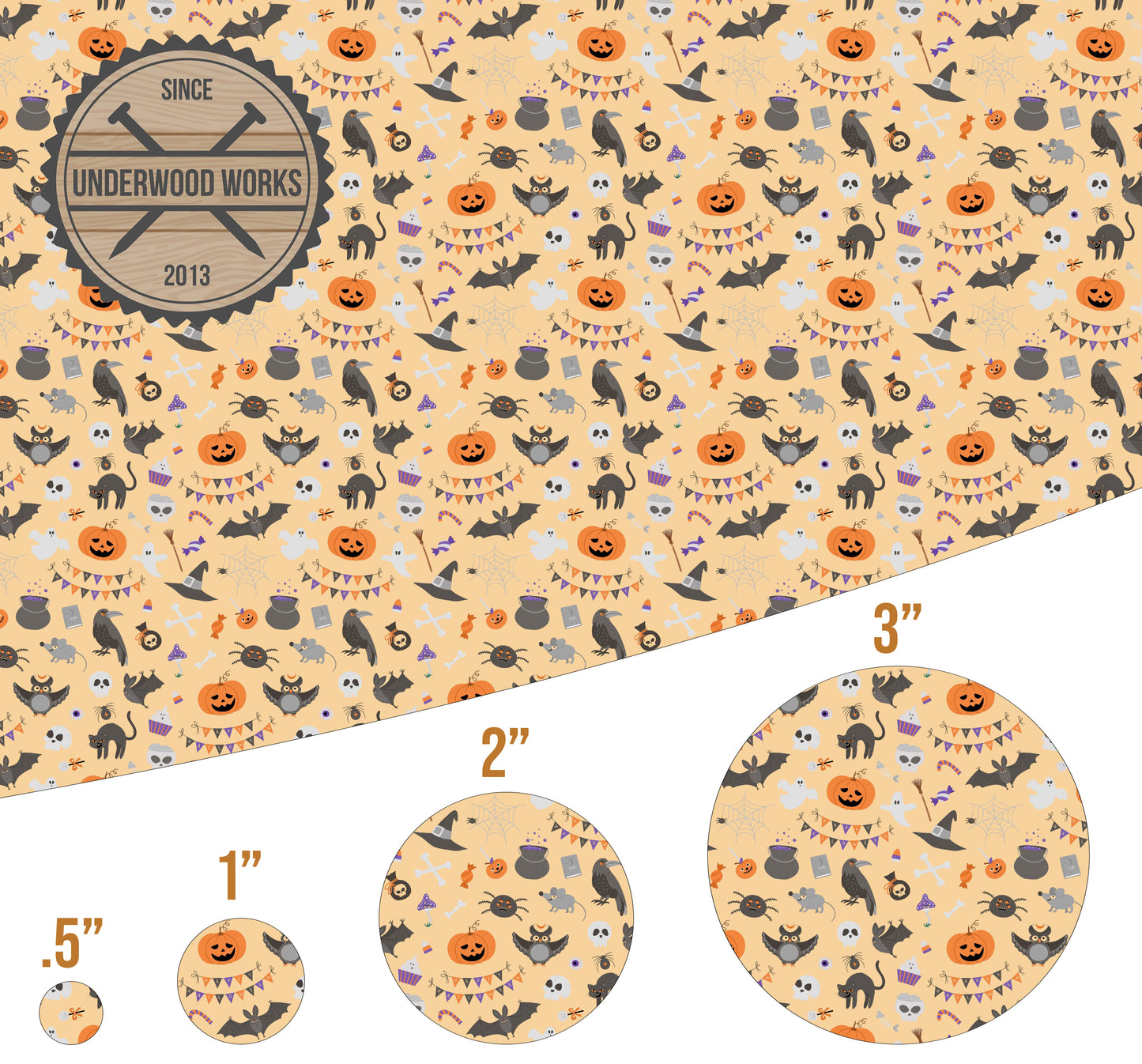 Halloween Pumpkins, Bats, Hats - UV Printed Pattern
